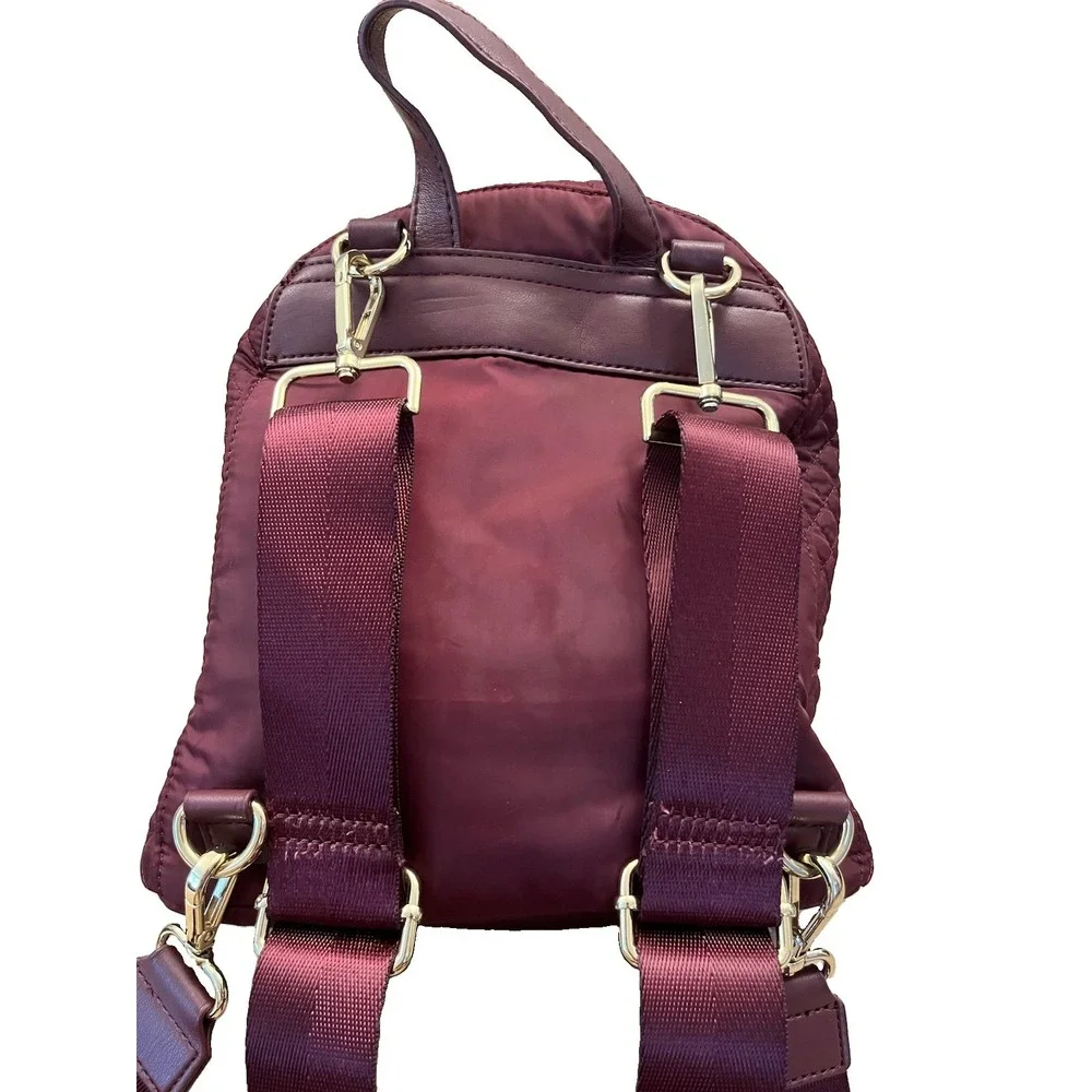 CYNTHIA ROWLEY Mini Backpack Burgundy Quilted NWOT Adjustable Straps 3 Zip UPS